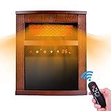 Space Heater - 1500W Room Heater with 3 Heating Modes, Remote Control and Timer, Electric Heater with Overheat&Tip-Over Shut Off Protection, for Bedroom and Office, Low Noise, Wood Cabinet, L, Brown