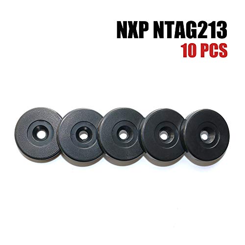 THONSEN 10pcs Heavy Duty On Metal NFC Tag Stickers Waterproof - NTAG213 NFC Tags Black - Round 30MM ABS NFC Token with 5mm Hole