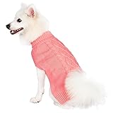 Blueberry Pet Classic Cable Knit Rosy Pink Dog Sweater, Back Length 14