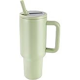 40 oz Insulated Tumbler with Handle,Flip Straw,Lid & Rubber Base Stainless Steel Water Bottle - Leak Proof Vacuum Insulated Mug BPA Free Reusable Travel Cup Gifts for Women/Men (mint green 40oz new)