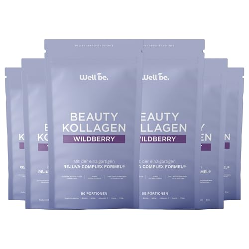 Wellbe Kollagen Pulver Wildberry - hochdosiert mit maximal bioaktivem Kollagen Hydrolysat, Biotin, Zink, Vitamin C & Hyaluron - Collagen Pulver - Koll