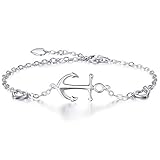 925 Sterling Silver Anchor Bracelet - Billie Bijoux White Gold Plated Diamond Charm Adjustable Bracelet Mother's Day