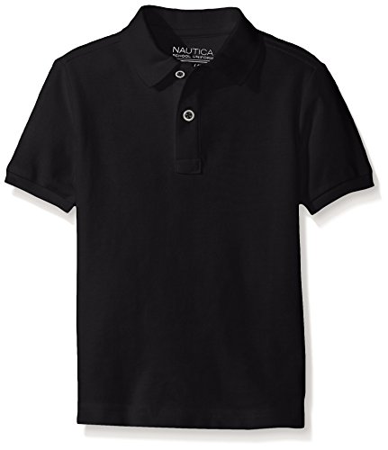 Nautica Big Boys' Uniform Short Sleeve Pique Polo, Black, Medium/10/12