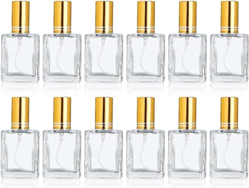 ChicAbode 12pcs Clear Perfume Spray Bottles 15ml Glass Fine Mist Sprayer Empty Spray Bottles Refillable Container Perfume Atomizer for Cleaning, Essential Oil, Liquid