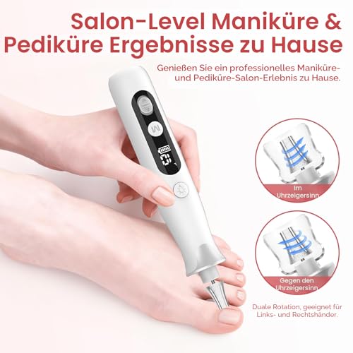 Electric Manicure / Pedicure Set, Nail Feles, Nail Cutter and Callus Remover with 10 Attachments for Nail Care, with 10 Speeds, LED Light, Storage Bag