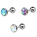SODIAL(R) Barbell Ear Rings 3 Lot Colorful Flat Opal Tragus Cartilage Bar Ear Rings Barbell Piercing Jewelry Gem Size:3mm