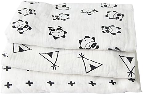Hohiko Baby, Chevron, Arrow, Cross, Muslin, 48x48 (3 Pack), Baby Swaddle Blankets, Grey/White
