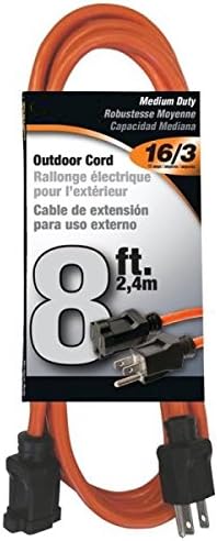 Rocky Mountain CableOutdoor Extension Cord Orange 3 Prong - Heavy Duty Vinyl - 16/3 - Ultra flexible, Water resistant, flame retardant - Weather resistant - Reinforced for durability (8 feet)