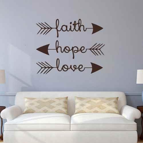 Faith Hope Love - Arrow Vinyl Decal Bedroom Wall Sticker Indian Boho Decor Feather and Arrow Tribal Design(White,xs)