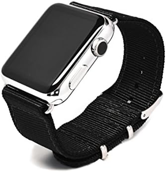 Nato Skull 42mm Apple Watch Band, Black Ballistic Nylon Band Strap with Stainless Steel Metal Clasp for All 42mm Apple Watch Models (Connector Included)