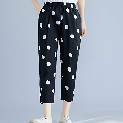CCatyam Plus Size Pants for Women, Harem Trousers Print Linen Sweatpants Loose Casual Fashion Black - Thumbnail 3