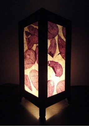 Thai Vintage Handmade ASIAN Oriental Purple Leaves Art Bedside Table Lamp Thai Lighting Shades