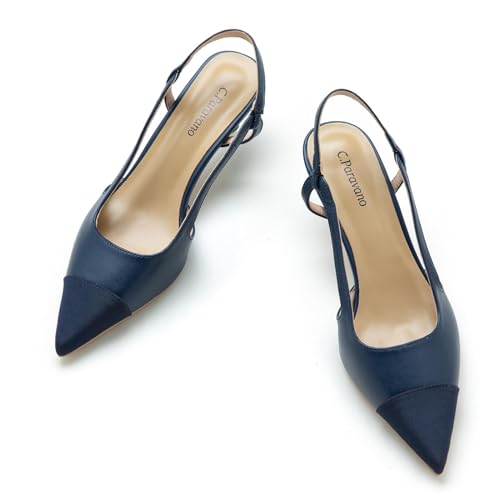 C.Paravano Women's Slingback Pumps - Pointed Toe Kitten Heels With Adjustable Strap - View #6