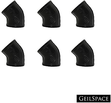 GeilSpace 3/4" Black Malleable Iron Pipe Fittings - Vintage DIY Industrial Shelving, Industrial Decor, Furniture DIY (6-Pack 45-Degree-Elbow, Black)