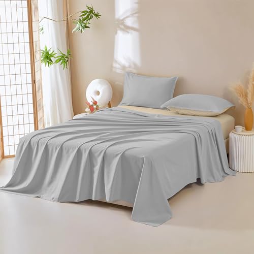 DUJUIKE Waterproof Bed Sheet Pet Hair Resistant Dog Cat Bed Sheet Mattress Protector for Kids Waterproof Breathable Fabric (Grey, Queen 200x230cm)