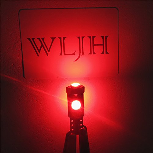 WLJH 6pcs Canbus Error Free T5 74 37 27 17 2721 3030SMD Led Dash Lights Bulbs Gauge Cluster Dashboard Instrument Panel Light Lamps Bulb Twist Lock Socket (Red)
