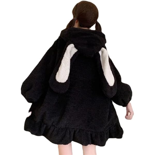 Bunny Ear Zip Hoddie, Kawaii Fleece Sweatshirt Fall Winter Coat