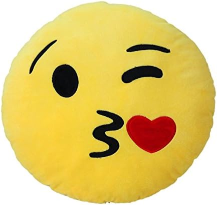 Dolphineshow 35cm Emoji Smiley Emoticon Yellow Round Cushion Pillow Stuffed Plush Soft Toy (Kiss heart)
