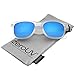Matte Frosted Frame Reflective Colored Mirror Lens Horn Rimmed Sunglasses 54mm (Frost/Blue Mirror)