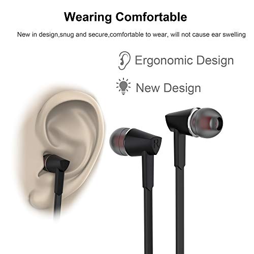 Headphones, Earbuds Earphones with Microphone and Volume Control, Wired Headphones for Smartphone Compatible with 3.5 mm Corded Headsets Black