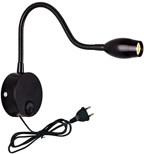 Adjustable Wall Lamp Gooseneck Led Wall Lamp with Plug in Cord,Modern Aluminum Spotlight Bed Reading Lamp,British and American Standard Plug in Fixture DENG (Color : Black, Design : Yellow light)