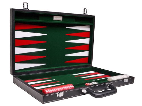 Middleton Games 21" Leatherette Backgammon Set - Inlaid Velvet Field - Black/Green Board - Thumbnail 4