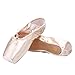 MICHEALWU Girls Dance Shoe Professional Level Pink Satin Ballet Pointe Shoes with Ribbon and Toe Pads (US7 (Inner length = 9.44 inch))