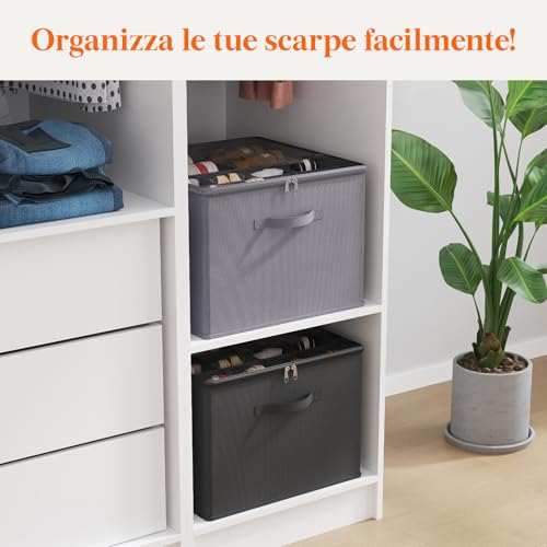 Lifewit Foldable Shoe Closet Organizer, Space-Saving Shoe Boxes with Lid for 12-16 Pairs, Shoes Organizer with Bottom Support and Reinforced Handles, Grey
