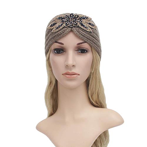 Women Knitted Headband Ear Warmer Stretchy Headwrap Head Wrap Hair Band Turban for Cold Whether by BCDshop (Khaki 2)