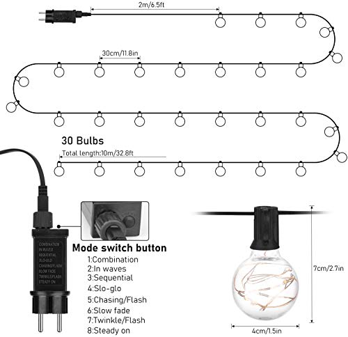 Lichterkette Außen Wasserdicht, Lichterkette Glühbirnen G40 11.7M 30er Globe Birnen mit 1 Ersatzbirnen, Lichterkette… – Bild 3