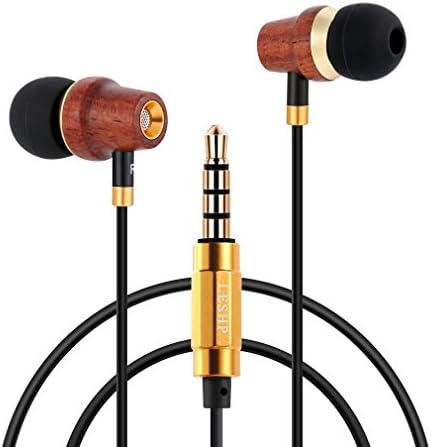 In-Ear Earbuds Earphones Headphones,Ptime Wood Noise-isolating Earphone Earbud with Microphone and Volume Control for Apple IPhone,IPad (Black)