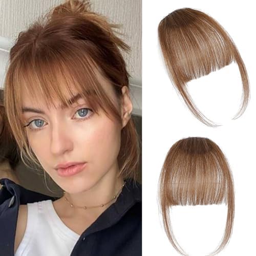 Photo 1 of ELEFOCUS Clip-on bangs 100% real hair Fine light brown fake bangs Daily wear fake bangs