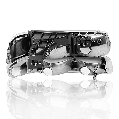 JSBOYAT Headlight Assembly Replacement for 1999-2002 Chevy Silverado 1500 2500 1500HD 2500HD 3500HD / 2000-2006 Chevy Tahoe Suburban 1500 2500 Headlamp with Bumper Lights - Passenger and Drive (Black) - Thumbnail 5