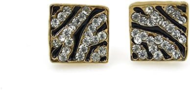 CHOP MALL Square Box Zebra Stripe Diamond Stud Earrings E46