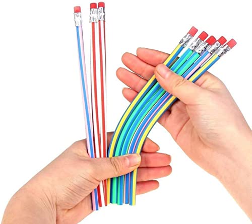 JieGuanG Flexible Bendable Pencils, 40pcs Magic Bend Pencils Striped Bendy Pencil with Erasers Classroom Rewards Gifts Back to School Gifts for Students Kids Childs