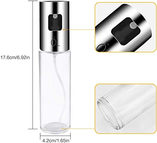 Besmon Olive Oil Sprayer Food-grade Glass Bottle dispenser for Cooking, BBQ, Salad, Kitchen Baking, Roasting, Frying (Clear)