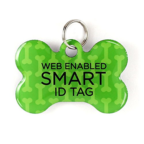 Dynotag Web Enabled Super Pet ID Smart Tag with DynoIQ & Lifetime Recovery Service. PLAY Series: Bone (Green Classic)