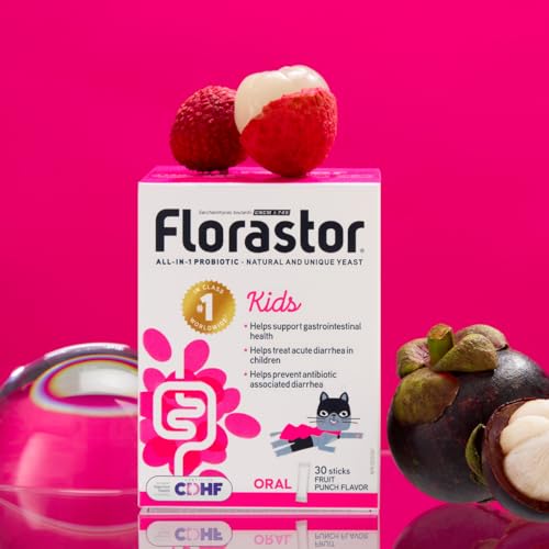 Florastor Kids - Saccharomyces Boulardii CNCM I-745 - Daily All in One Probiotic - Supports Gut Health & Immune System -The #1 Probiotic in class Wordlwide - For Kids - Fruit punch Flavor - 30 sticks