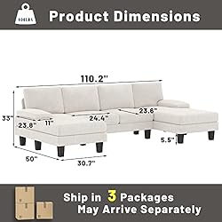 YESHOMY Convertible Sectional Sofa U-Shaped Couch
