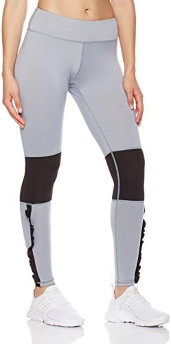 Mint Lilac Women's Yoga Leggings Pants with Mesh Panel and Ruffles Small Gray