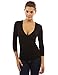 PattyBoutik V Neck Ruched 3/4 Sleeve Double Layers Blouse