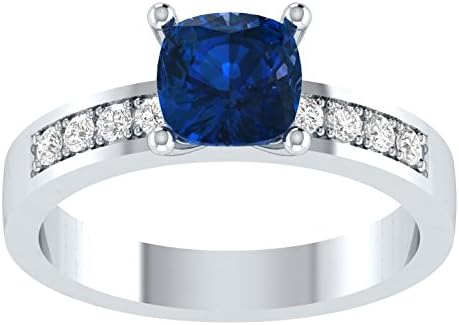 Smjewels 1.50 Ct Cushion Cut Blue Sapphire &amp; Diamonds Engagement Ring Sterling Silver
