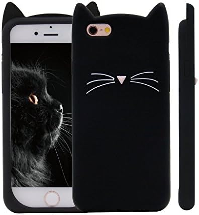 iPhone 6S Case,iPhone 6 Case, Fashion Cute 3D Soft Silicone Cat Lucky Fortune Cat Kitty with Cute Bow Tie Silicone Rubber Phone Case Cover for Apple iPhone 6S Cat ears-Black