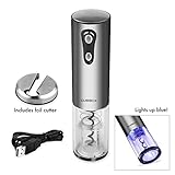 Electric Wine Bottle Opener with Foil Cutter, CUSIBOX Stainless Steel Electric Wine Bottle Opener with USB Charging Cable