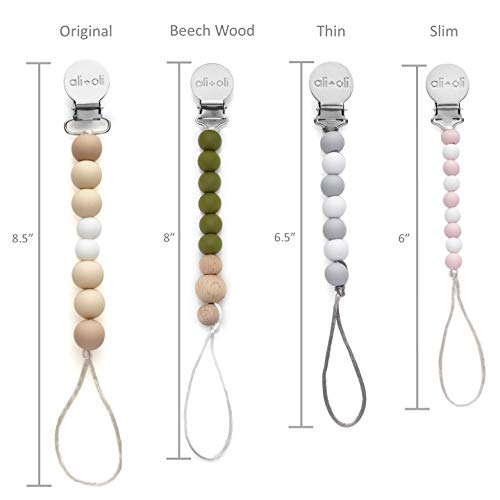 Modern Pacifier Clip for Baby - 100% BPA Free Silicone Beads - Unique WHITE color 2-in-1 Binky Holder for Newborn - Infant Baby Shower Gift - Universal fit MAM - Philips Avent