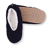 Pembrook Ladies Cable Knit Slippers - Faux Shearling and Suede - House Slippers for adults, women, girls