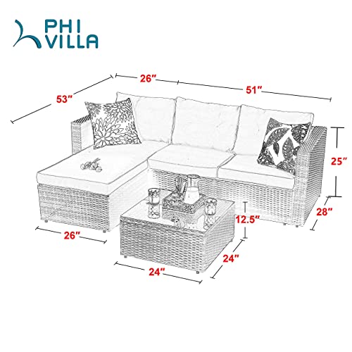 PHI VILLA Patio Sectional Clearance Wicker Rattan Small LShaped
