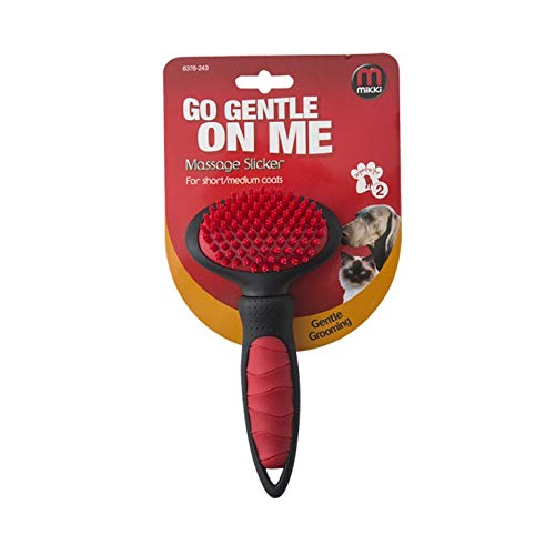 Mikki Dog, Puppy, Cat Grooming Massage Slicker Brush - Gentle, Relaxing Grooming - Small, Black/Teal