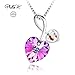 Swarovski Element Necklace Cupid's Arrow Love Heart Pendant Necklace for Women, Birthday Birthstone Jewelry Gifts for Girl, Amethyst Purple Pink Heart Crystal Necklace