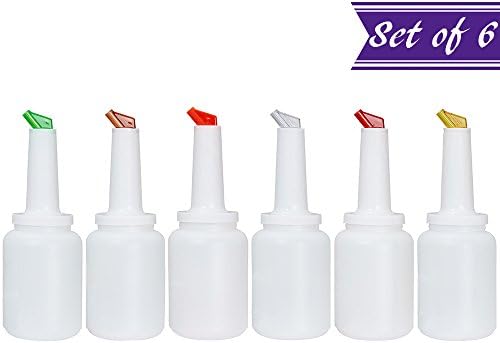 Tezzorio (Set of 6) Store and Pour 2 Qt. Bottles with Spouts and Caps (Colors: Red, White, Yellow, Green, Orange, Brown) 64 oz Flow-N-Stow Bar Fruit Juice/Liquor Storage Containers, Bartender Kit